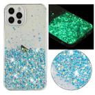 For iPhone 12 Pro Transparent Frame Noctilucent Glitter Powder TPU Phone Case(Blue) - 1