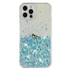 For iPhone 12 Pro Transparent Frame Noctilucent Glitter Powder TPU Phone Case(Blue) - 2