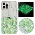 For iPhone 12 Pro Transparent Frame Noctilucent Glitter Powder TPU Phone Case(Green) - 1