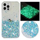 For iPhone 12 Pro Max Transparent Frame Noctilucent Glitter Powder TPU Phone Case(Blue) - 1