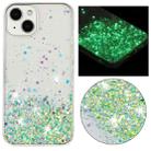 For iPhone 14 Transparent Frame Noctilucent Glitter Powder TPU Phone Case(Green) - 1