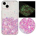 For iPhone 14 Plus Transparent Frame Noctilucent Glitter Powder TPU Phone Case(Pink) - 1