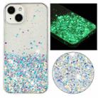 For iPhone 14 Plus Transparent Frame Noctilucent Glitter Powder TPU Phone Case(White) - 1