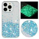 For iPhone 14 Pro Transparent Frame Noctilucent Glitter Powder TPU Phone Case(Blue) - 1
