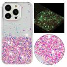 For iPhone 14 Pro Max Transparent Frame Noctilucent Glitter Powder TPU Phone Case(Pink) - 1