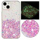 For iPhone 15 Plus Transparent Frame Noctilucent Glitter Powder TPU Phone Case(Pink) - 1