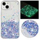 For iPhone 15 Transparent Frame Noctilucent Glitter Powder TPU Phone Case(Purple) - 1