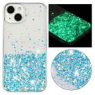For iPhone 15 Transparent Frame Noctilucent Glitter Powder TPU Phone Case(Blue) - 1