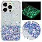 For iPhone 15 Pro Transparent Frame Noctilucent Glitter Powder TPU Phone Case(Purple) - 1