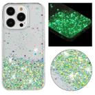 For iPhone 15 Pro Transparent Frame Noctilucent Glitter Powder TPU Phone Case(Green) - 1