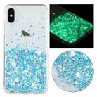 For iPhone X Transparent Frame Noctilucent Glitter Powder TPU Phone Case(Blue) - 1