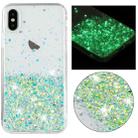 For iPhone X Transparent Frame Noctilucent Glitter Powder TPU Phone Case(Green) - 1