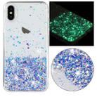 For iPhone XS Max Transparent Frame Noctilucent Glitter Powder TPU Phone Case(Purple) - 1