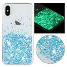 For iPhone XS Max Transparent Frame Noctilucent Glitter Powder TPU Phone Case(Blue) - 1