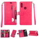 For Xiaomi Redmi 7 / Redmi Go Multifunctional Zipper Horizontal Flip Leather Case with Holder & Wallet & 9 Card Slots & Lanyard(Rose Red) - 1