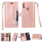 For Xiaomi Redmi 7 / Redmi Go Multifunctional Zipper Horizontal Flip Leather Case with Holder & Wallet & 9 Card Slots & Lanyard(Rose Gold) - 1