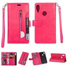 For Xiaomi Redmi Note 7 / Note 7 Pro / Note 7S Multifunctional Zipper Horizontal Flip Leather Case with Holder & Wallet & 9 Card Slots & Lanyard(Rose Red) - 1