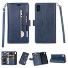 For Xiaomi Redmi 7A Multifunctional Zipper Horizontal Flip Leather Case with Holder & Wallet & 9 Card Slots & Lanyard(Blue) - 1