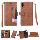 For Xiaomi Redmi 7A Multifunctional Zipper Horizontal Flip Leather Case with Holder & Wallet & 9 Card Slots & Lanyard(Brown) - 1