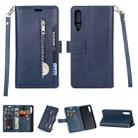 For Xiaomi Mi 9 / Mi 9 Explorer Multifunctional Zipper Horizontal Flip Leather Case with Holder & Wallet & 9 Card Slots & Lanyard(Blue) - 1