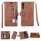 For Xiaomi Mi 9 / Mi 9 Explorer Multifunctional Zipper Horizontal Flip Leather Case with Holder & Wallet & 9 Card Slots & Lanyard(Brown) - 1