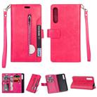 For Xiaomi Mi 9 SE Multifunctional Zipper Horizontal Flip Leather Case with Holder & Wallet & 9 Card Slots & Lanyard(Rose Red) - 1