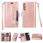 For Xiaomi Mi 9 SE Multifunctional Zipper Horizontal Flip Leather Case with Holder & Wallet & 9 Card Slots & Lanyard(Rose Gold) - 1