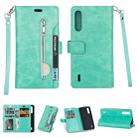 For Xiaomi Mi CC9 / Mi A3 Lite / Mi 9 Lite Multifunctional Zipper Horizontal Flip Leather Case with Holder & Wallet & 9 Card Slots & Lanyard(Mint Green) - 1