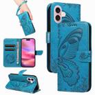 For iPhone 16 Swallowtail Butterfly Embossed Leather Phone Case(Blue) - 1