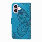 For iPhone 16 Swallowtail Butterfly Embossed Leather Phone Case(Blue) - 3