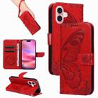 For iPhone 16 Swallowtail Butterfly Embossed Leather Phone Case(Red) - 1