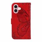 For iPhone 16 Swallowtail Butterfly Embossed Leather Phone Case(Red) - 3