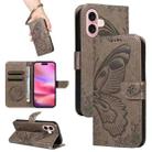 For iPhone 16 Swallowtail Butterfly Embossed Leather Phone Case(Grey) - 1