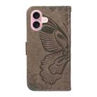 For iPhone 16 Swallowtail Butterfly Embossed Leather Phone Case(Grey) - 3