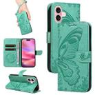 For iPhone 16 Swallowtail Butterfly Embossed Leather Phone Case(Green) - 1