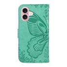 For iPhone 16 Swallowtail Butterfly Embossed Leather Phone Case(Green) - 3