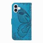 For iPhone 16 Plus Swallowtail Butterfly Embossed Leather Phone Case(Blue) - 3