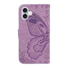 For iPhone 16 Plus Swallowtail Butterfly Embossed Leather Phone Case(Purple) - 3