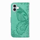 For iPhone 16 Plus Swallowtail Butterfly Embossed Leather Phone Case(Green) - 3