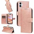 For iPhone 16 Plus Swallowtail Butterfly Embossed Leather Phone Case(Rose Gold) - 1