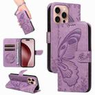 For iPhone 16 Pro Swallowtail Butterfly Embossed Leather Phone Case(Purple) - 1