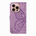 For iPhone 16 Pro Swallowtail Butterfly Embossed Leather Phone Case(Purple) - 3