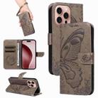 For iPhone 16 Pro Swallowtail Butterfly Embossed Leather Phone Case(Grey) - 1