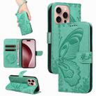 For iPhone 16 Pro Swallowtail Butterfly Embossed Leather Phone Case(Green) - 1