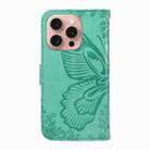 For iPhone 16 Pro Swallowtail Butterfly Embossed Leather Phone Case(Green) - 3