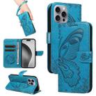 For iPhone 16 Pro Max Swallowtail Butterfly Embossed Leather Phone Case(Blue) - 1