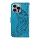 For iPhone 16 Pro Max Swallowtail Butterfly Embossed Leather Phone Case(Blue) - 3