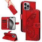 For iPhone 16 Pro Max Swallowtail Butterfly Embossed Leather Phone Case(Red) - 1