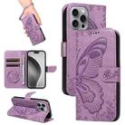 For iPhone 16 Pro Max Swallowtail Butterfly Embossed Leather Phone Case(Purple) - 1