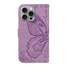 For iPhone 16 Pro Max Swallowtail Butterfly Embossed Leather Phone Case(Purple) - 3